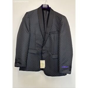 Statement Black Purple Men's Italy Suit Jacket w/Bowtie - Size 44R - Retail $395